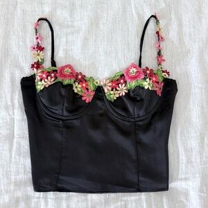 Princess Polly Enchante to Meet You Black Silk Top Size 6